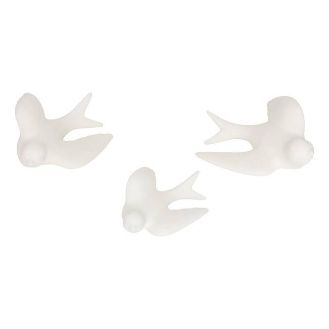 Lot de 3 décorations murales oiseaux en dolomite FLEUR DE ROSE Couleur blanc <span itemprop=