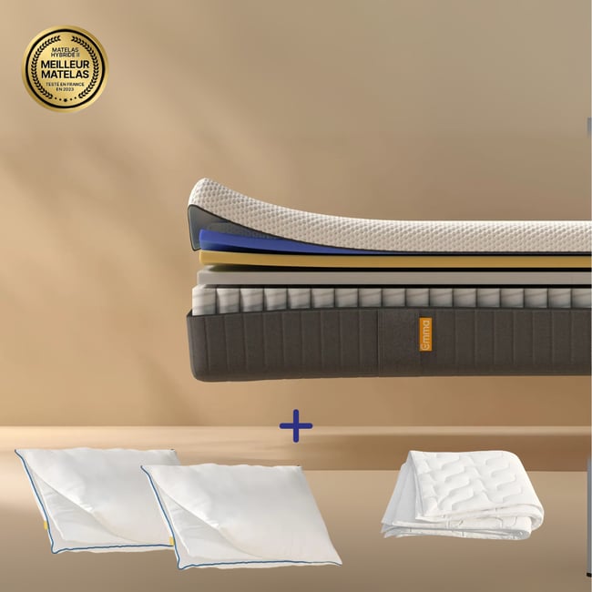 Pack Matelas Hybride II + Couette + Oreiller Nuage Essentiel Couleur blanc <span itemprop=