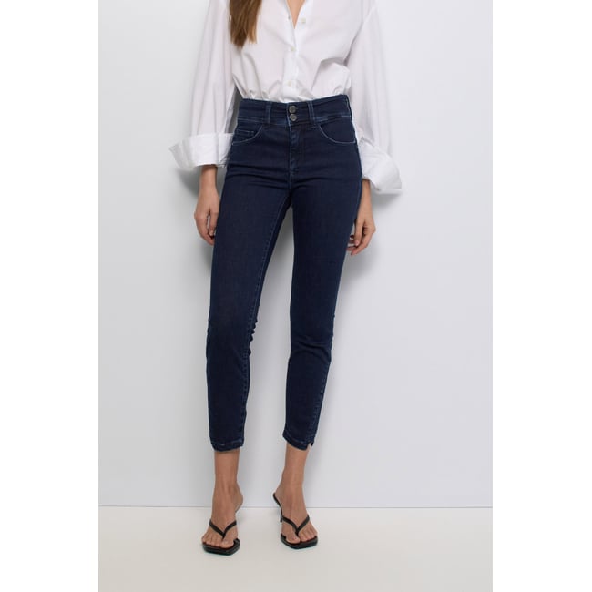 JEAN SECRET PUSH IN CROPPED SKINNY bleu turquoise <span itemprop=