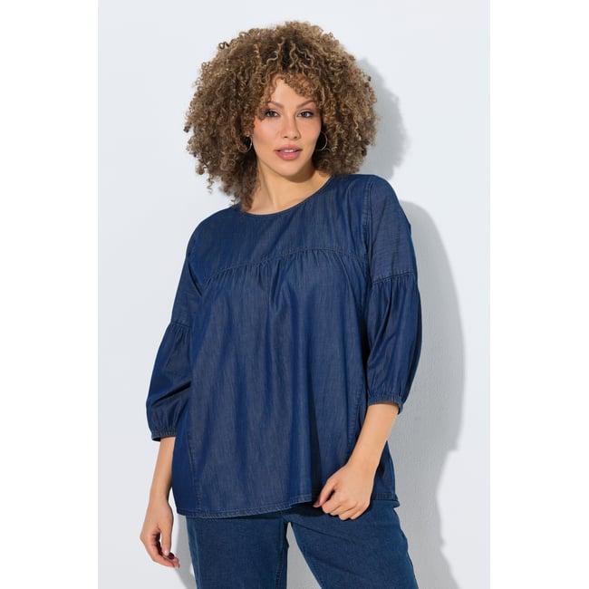 Blouse en jean, couture empire jean bleu foncé <span itemprop=