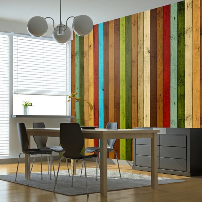Papier peint intissé panoramique Wooden rainbow Couleur multicouleur <span itemprop=