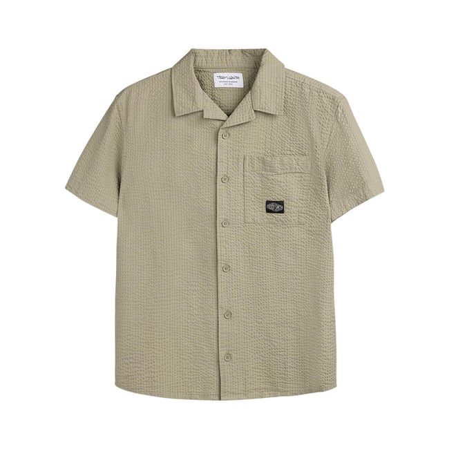 Chemise en coton kaki à coupe droite pourvue d'un col à revers vert <span itemprop=