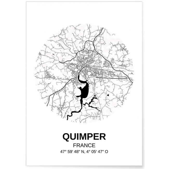 Affiche Carte Quimper Couleur blanc <span itemprop=