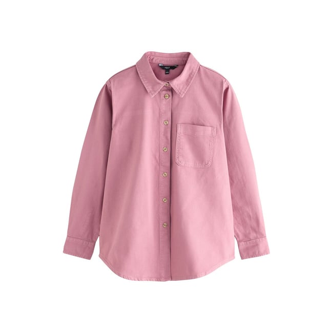 Chemise en jean décontractée manches longues rose foncé <span itemprop=