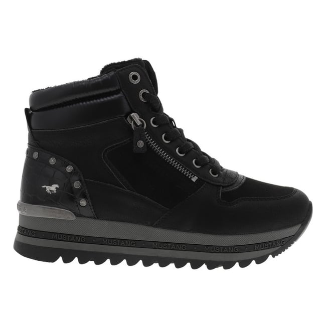 Baskets noires à talon semi-compensé avec des lacets et un zip latéral noires <span itemprop=