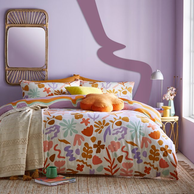 Amelie Trending Floral Cotton Mix Duvet Cover and Pillowcase Set, multi-coloured, FURN.