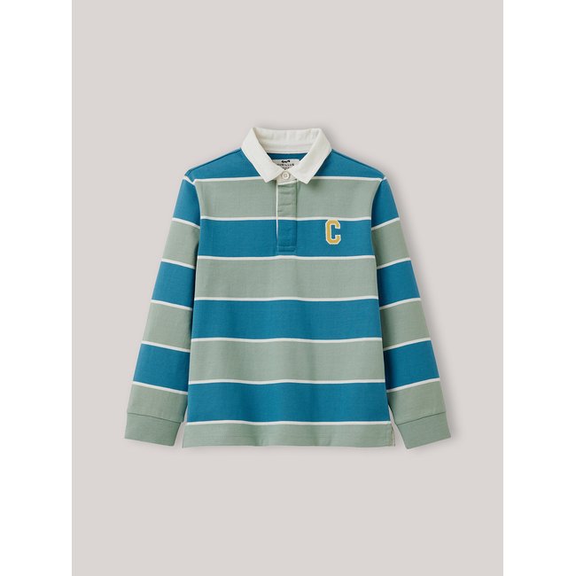 Polo-rugby en coton biologique rayure vert/bleu <span itemprop=