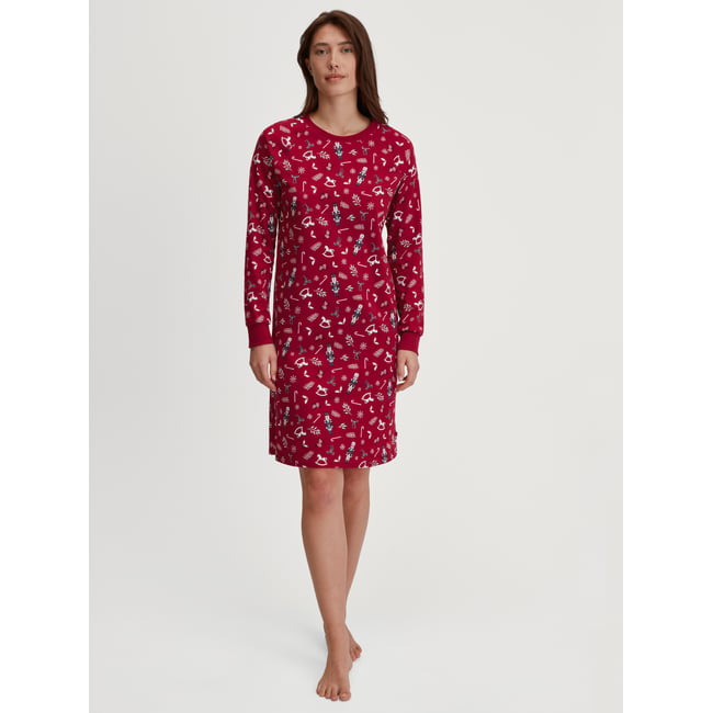 Chemise de nuit manches longues Coton FAMILY & FRIENDS deep red <span itemprop=