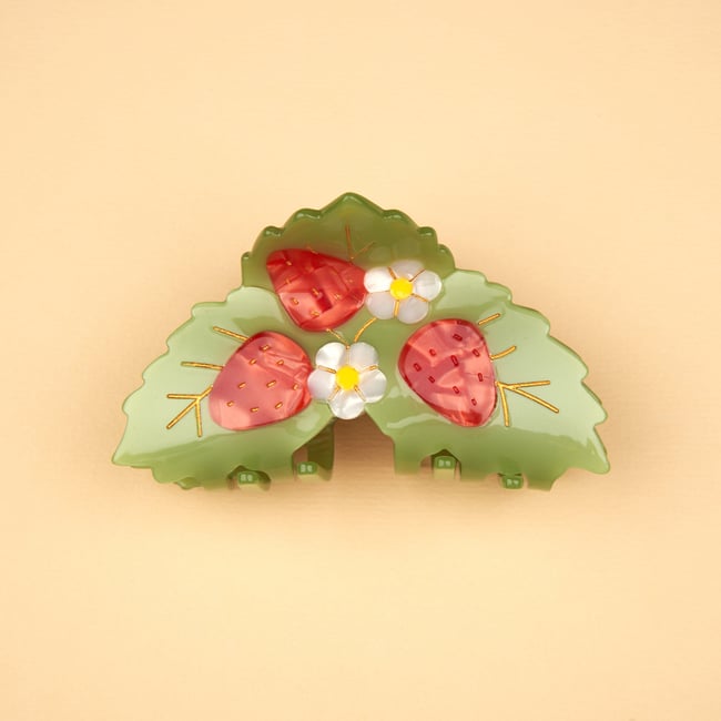 Pince à cheveux Fraisier rouge et vert <span itemprop=