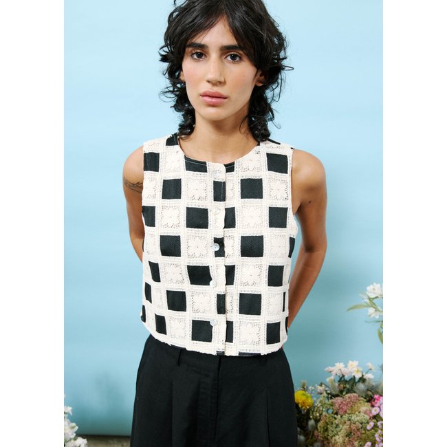 Top  en coton LAISSA beige crème <span itemprop=