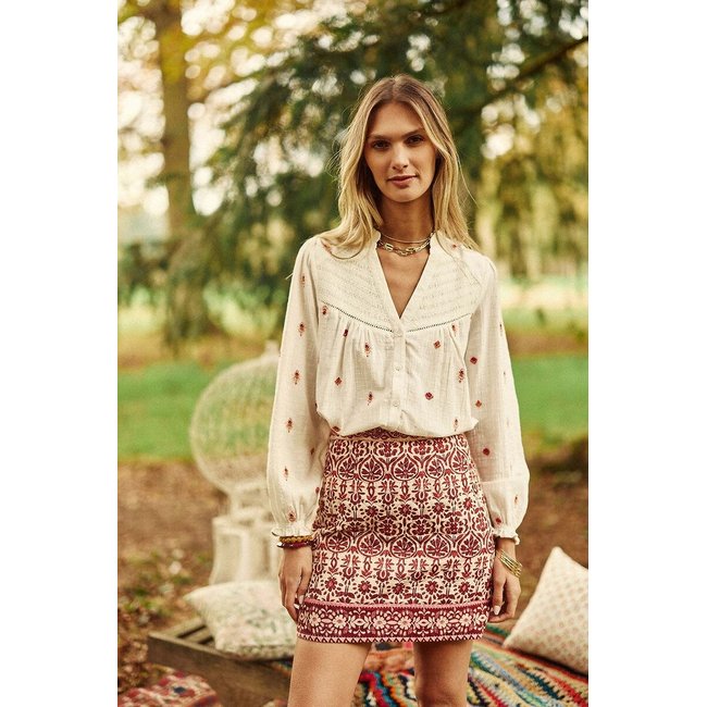 Blusa in cotone ricamato con scollo a V, BROOKE ecru LA PETITE ETOILE