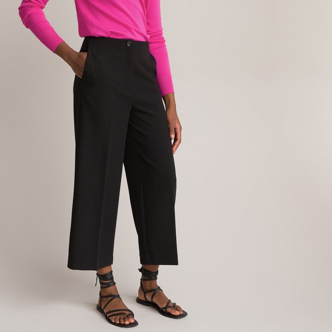 Cropped black wide leg trousers shop