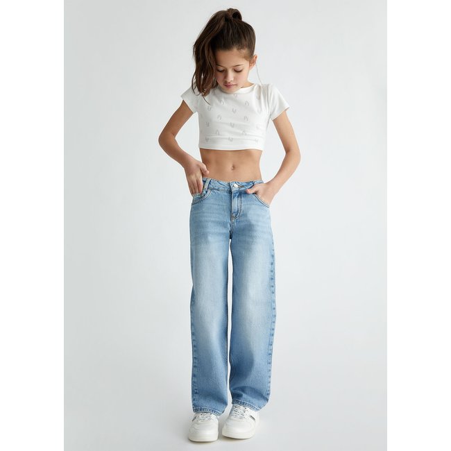 Jean en coton effet usé denim bleu foncé <span itemprop=