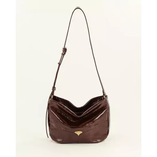 Sac bandoulière en cuir verni, DIVILIO S moka <span itemprop=