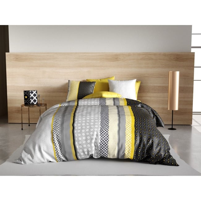 Housse de couette 260x240 Lumi + 2 taies 100% coton 57 fils blanc <span itemprop=