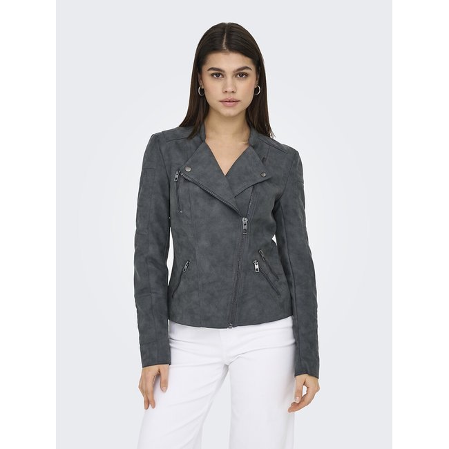 Blouson court, en simili gris anthracite <span itemprop=