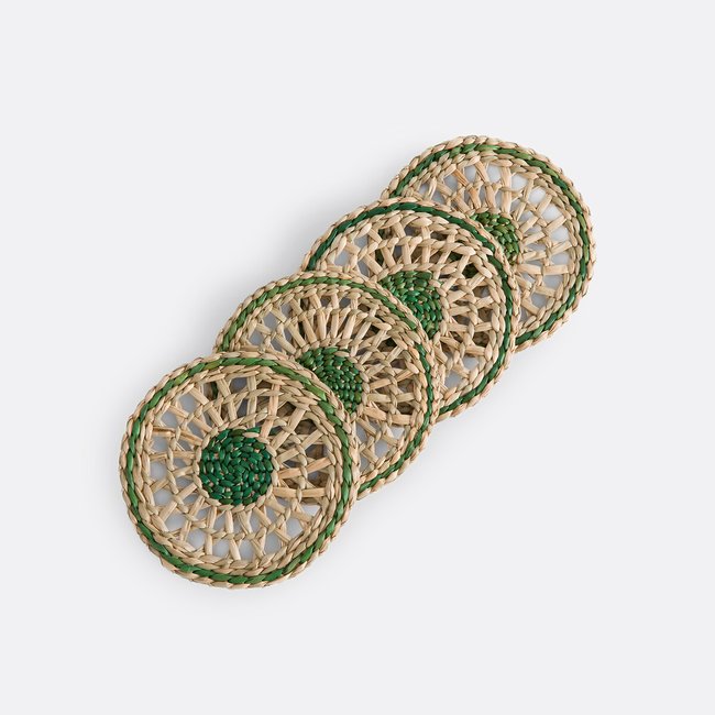 Set of 4 Jakar Woven Straw Coasters, natural/green, LA REDOUTE INTERIEURS