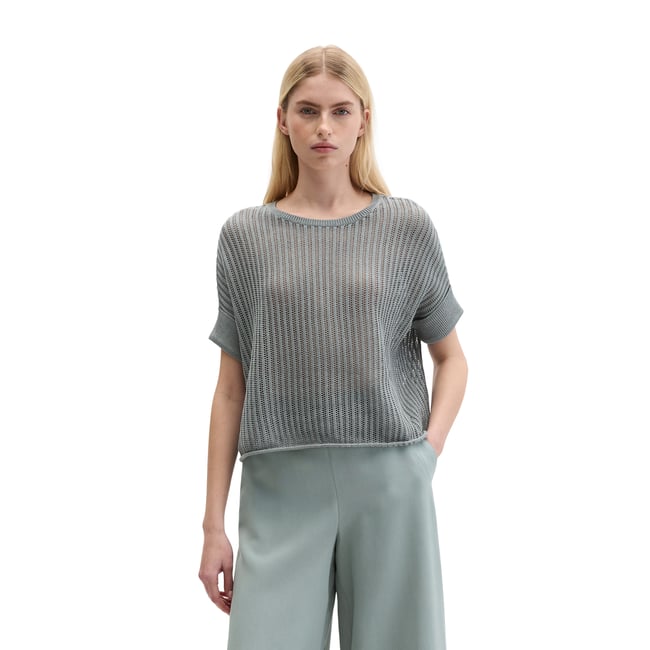 Pull-over en maille à manches courtes boxy en mélange coton organique-lin - MARC O'POLO