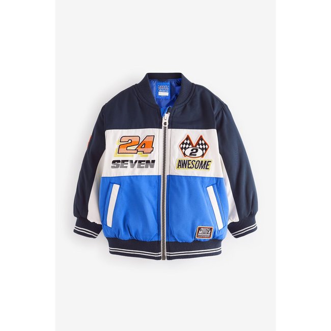 Veste style motard manches longues bleu marine <span itemprop=