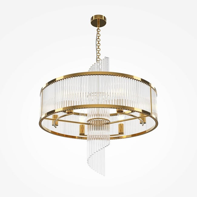 Suspension Art Déco – structure dorée et cascade verre ELMA Couleur doré <span itemprop=
