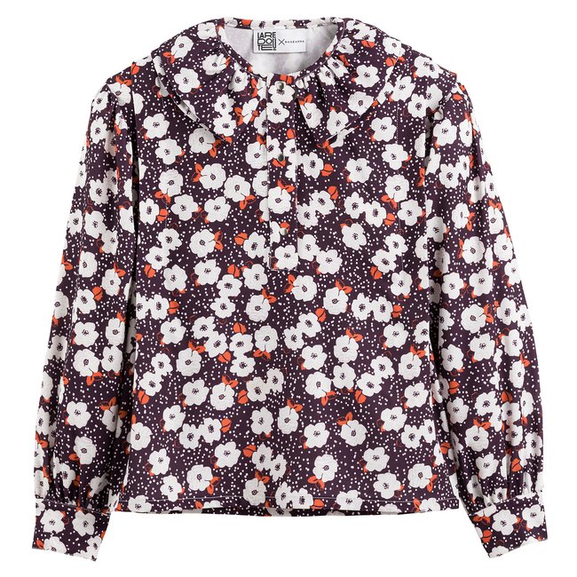 Blusa com gola claudine, estampado floral estampado às flores <span itemprop=