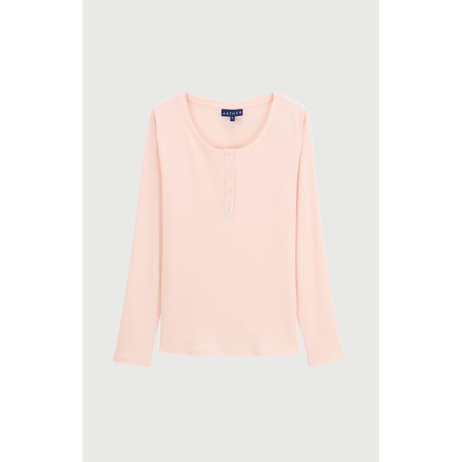 Tee-shirt manches longues en jersey de coton et modal couleur unie Magnolia rose <span itemprop=
