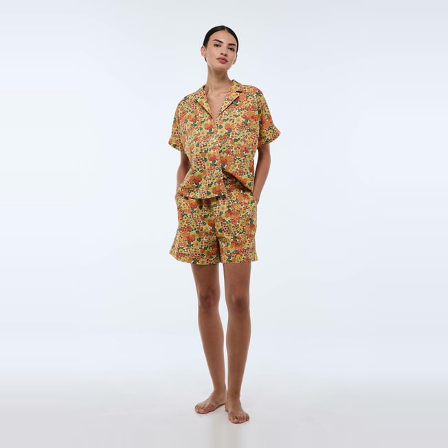 Pyjama imprimé en coton BIO GOTS jaune pastel <span itemprop=