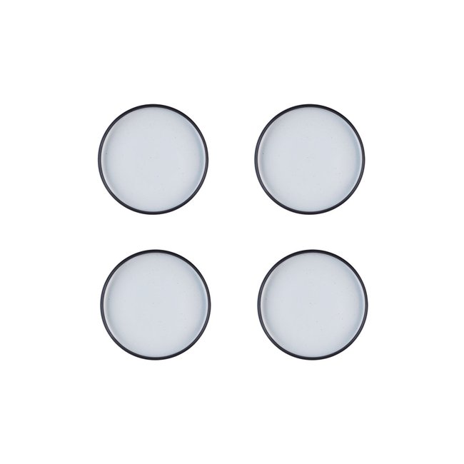Lot de 4 assiettes à dessert en grès, GOURMET Couleur blanc granité et noir onyx <span itemprop=