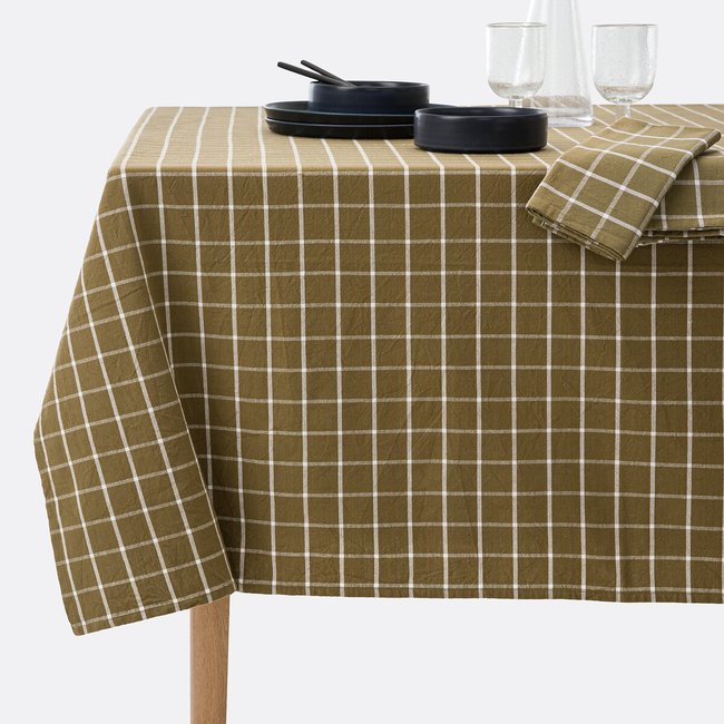 Tischdecke Hortense, Baumwolle mit Webkaro olivgrün <span itemprop=