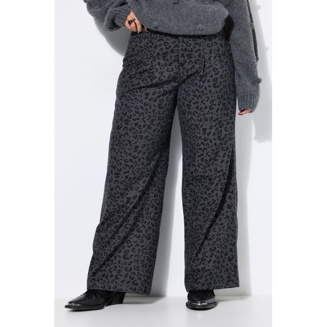 Pantalon léopard, coupe large, taille haute anthracite <span itemprop=