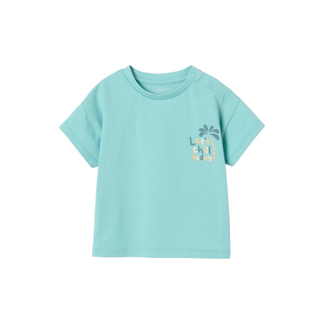 T-shirt grand motif dos pressions épaule turquoise <span itemprop=