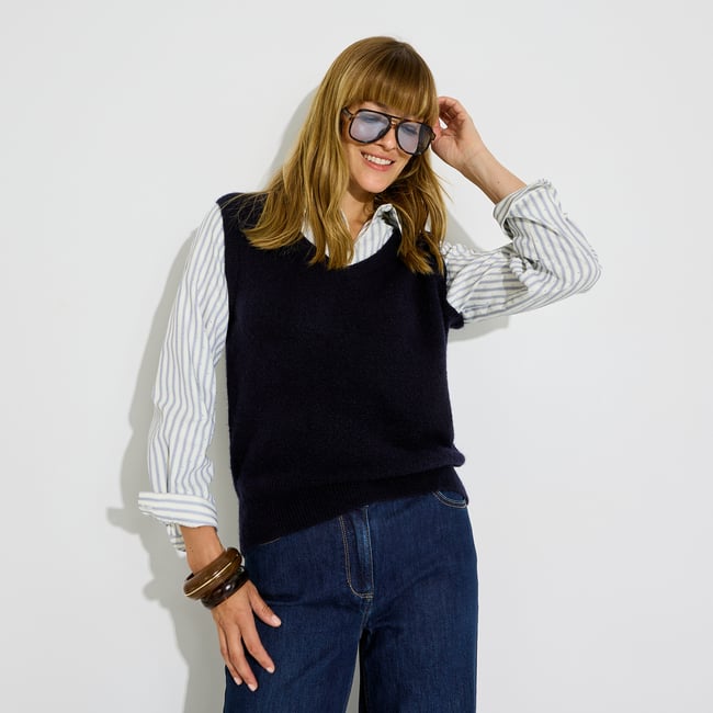 Pull-chemise bi-matière pour bleu marine <span itemprop=