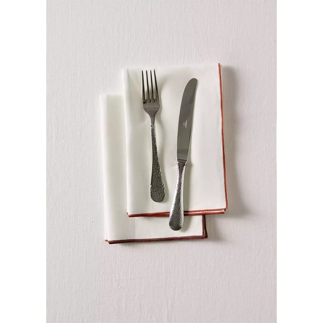 Serviettes de table en lin overlock blanc <span itemprop=