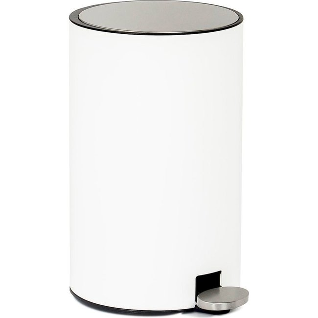 Poubelle de cuisine blanche à pédale fermeture douce Couleur blanc mat et argent satiné <span itemprop=