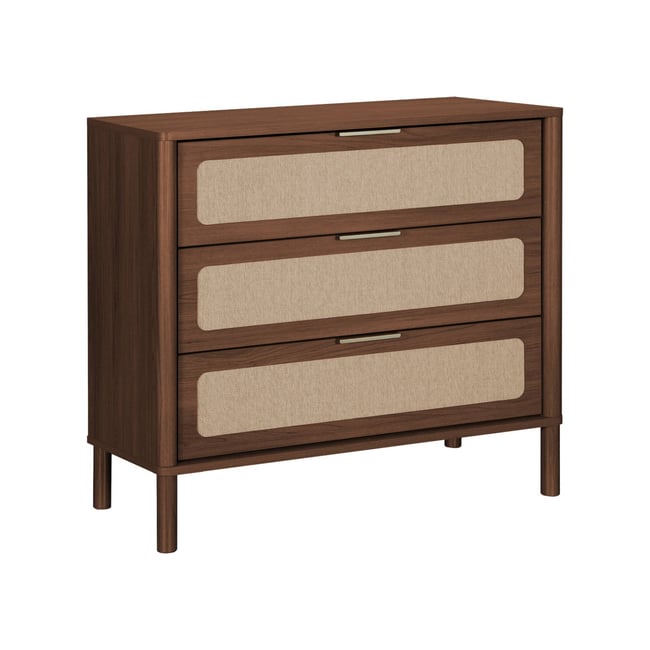 Commode vintage décor bois et cannage 3 tiroirs ETTA Couleur noyer <span itemprop=