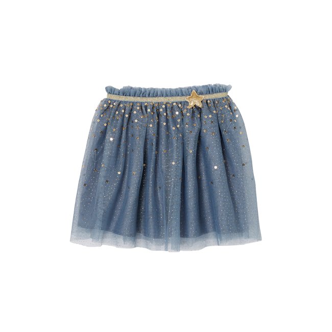 Jupon de fête en tulle parsemé de sequins et paillettes bleu canard clair <span itemprop=