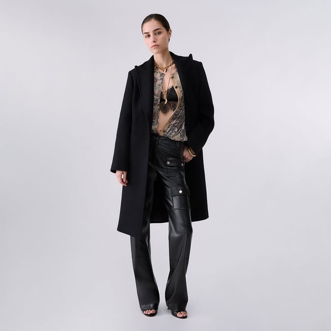 Manteau long en laine noir <span itemprop=