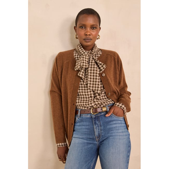 Blouse à carreaux en viscose mélangée SPIRIT beige <span itemprop=