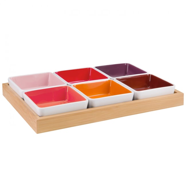 Plateau et bols lot de 6 rouge Couleur v002237 <span itemprop=