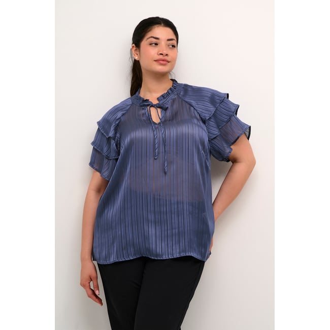 Short sleeved blouse bleu blue indigo <span itemprop=