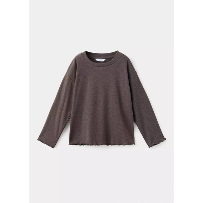 T-shirt en maille détails festonnés chocolat <span itemprop=