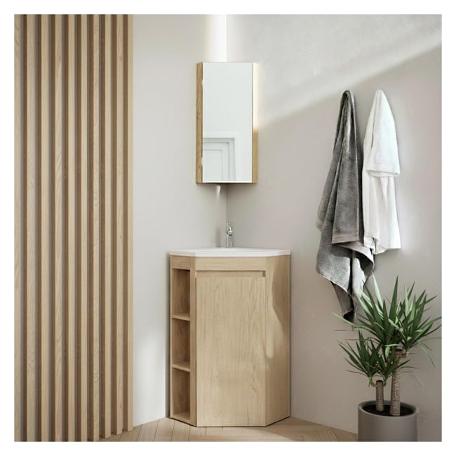 Meuble simple vasque d'angle 45cm SORRENTO Couleur décor chêne <span itemprop=