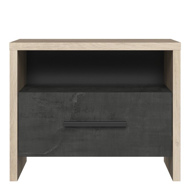 Chevet 1 Tiroir 1 Niche Décor chêne et noir L49.6 x H40 cm - Colorado Couleur chene kronberg/sidewalk <span itemprop=