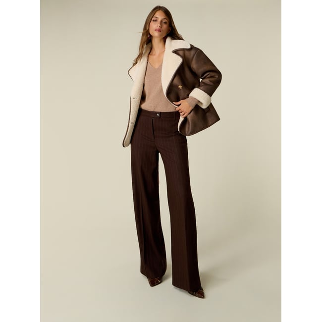 Pantalon palazzo à rayures marron <span itemprop=