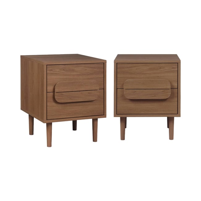 Table de chevet vintage décor bois 2 tiroirs (lot de 2) JULIANA Couleur noyer <span itemprop=