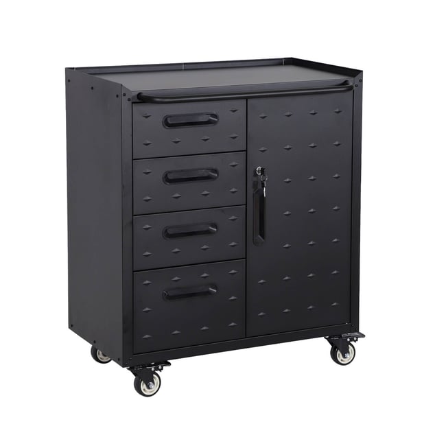 Meuble bas de rangement pour garage avec 4 tiroirs et une porte  BOBBY Couleur noir <span itemprop=