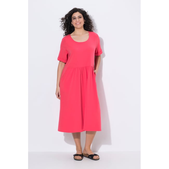 Robe midi en jersey. Décolleté rose vif <span itemprop=