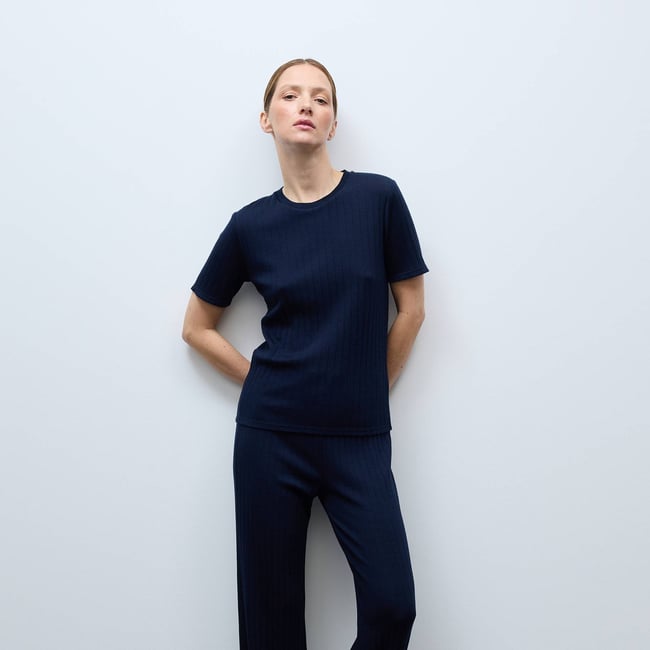 Pantalon uni en laine et soie - MONOPRIX