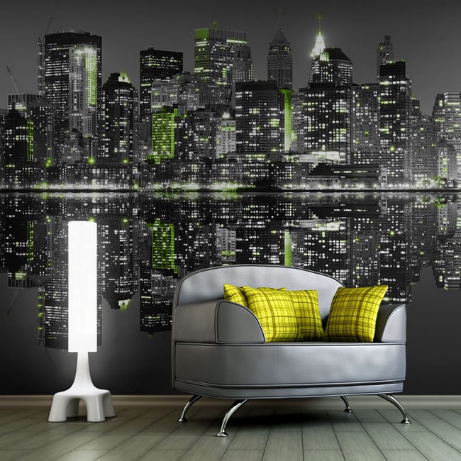 Papier peint intissé panoramique Ville et Architecture NYC endormi Couleur vert <span itemprop=