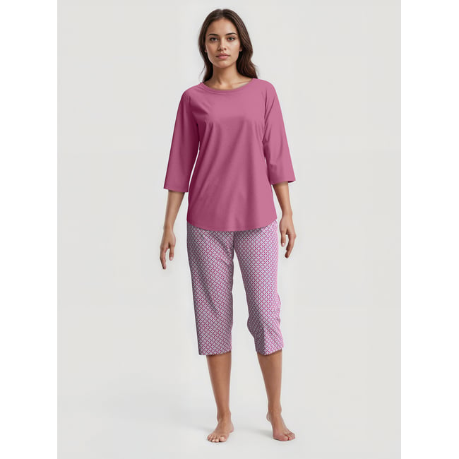 Pyjama 3/4 manches 3/4 Coton COTTON SPECIAL rouge violet <span itemprop=